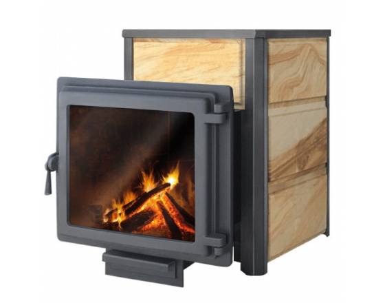Чугунная банная печь ЭТНА Вулкан 24 (Панорама) камень