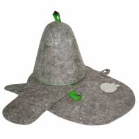Комплект банный (шапка,рукавица,коврик), войлок серый