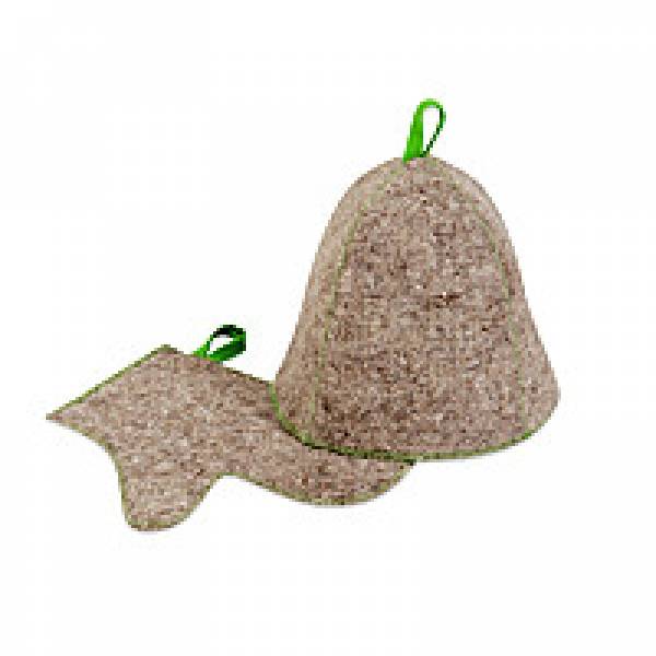 Комплект банный (шапка,рукавица), войлок серыйый
