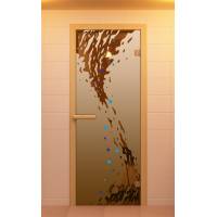 Дверь для сауны, серия "Волна", с фьюзингом, стекло бронзовое