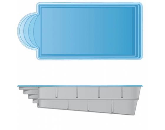 КОМПОЗИТНЫЙ БАССЕЙН ЭЛЕГАНТ PREMIUM - 7,20x3,20x1,30x1,75 м V-30 куб.м